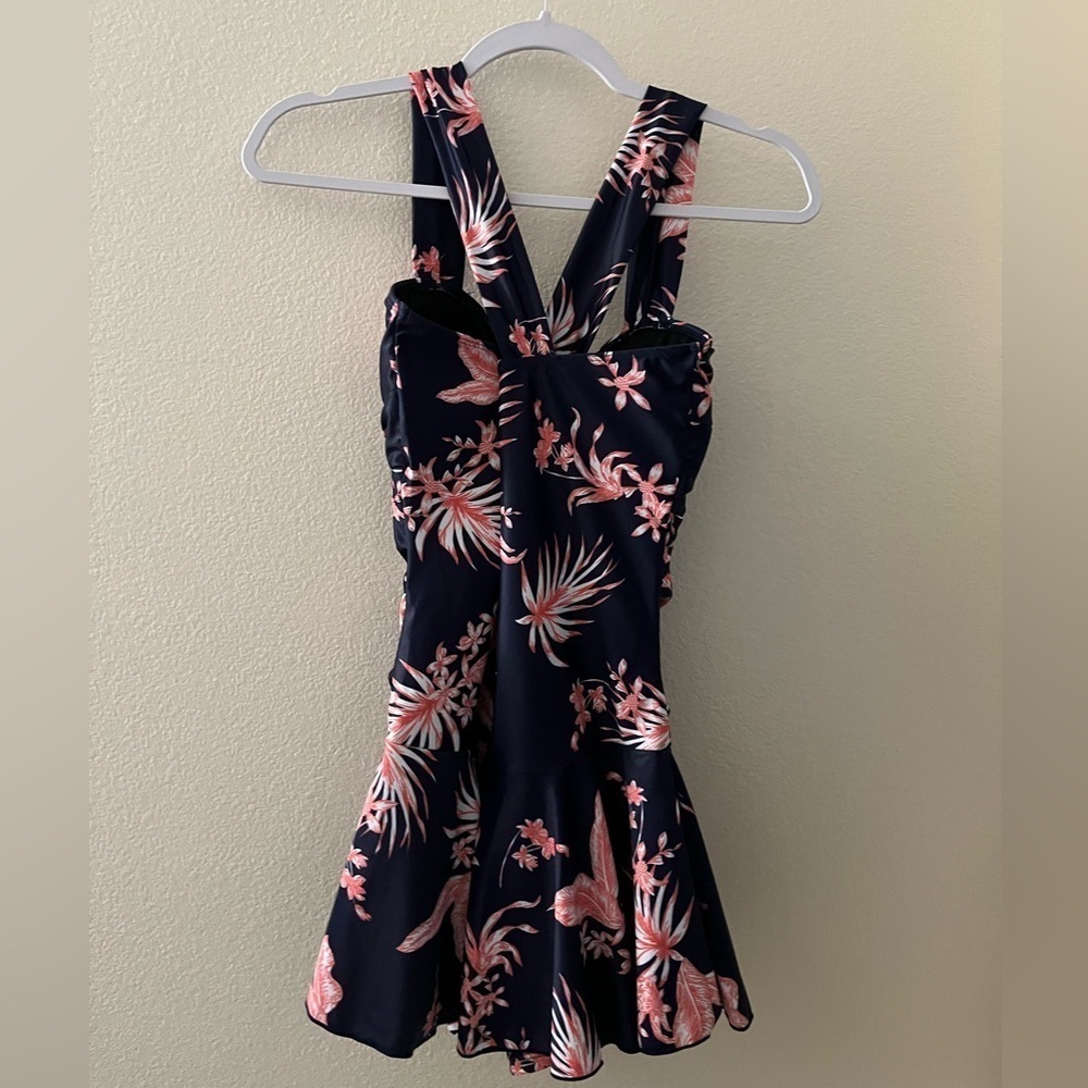 Summer Mae Maternity Swimsuit With Skort Bottom Medium Blue Orange - Picture 4 of 8